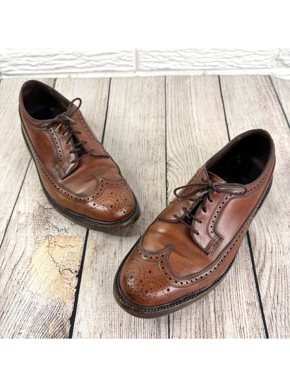 Vtg Florsheim Mens Imperial Kenmoor Brown Pebble Grain Wingtip Oxford Shoes 9.5